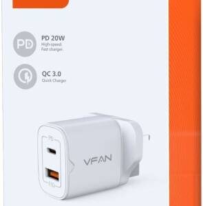 VFAN UK03 - Dual Port USB A + Type C PD 20W Wall Charger